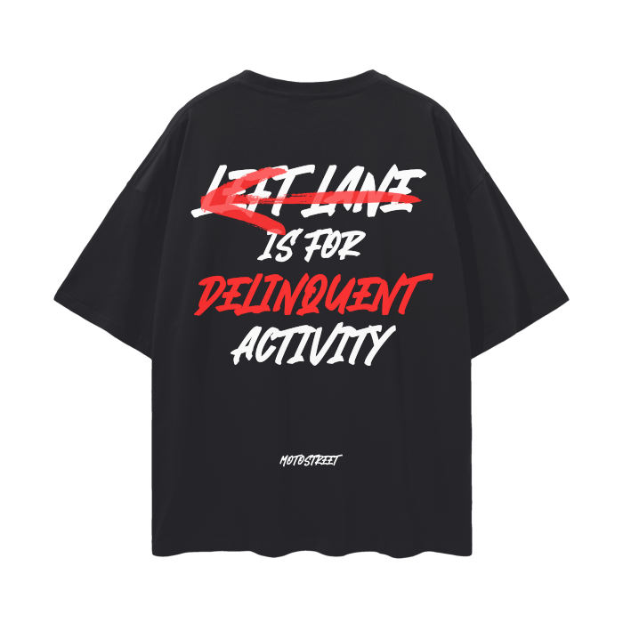 Oversized 'Left Lane' Tee for Motorcycle & Streetwear Enthusiasts - Loose Fit with Wide Arm Holes, Drop Shoulder Design, Comfortable and Durable Biker T-Shirt Celebrating Riding Culture and motorcycle rider gift ideas.