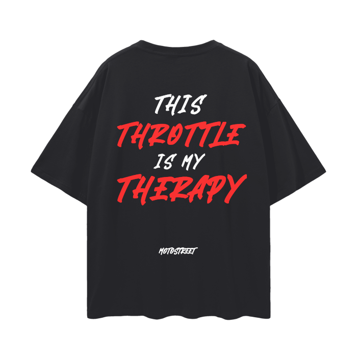 Oversized 'Throttle Therapy' Tee for Motorcycle & Streetwear Enthusiasts - Loose Fit with Wide Arm Holes, Drop Shoulder Design, Comfortable and Durable Biker T-Shirt Celebrating Riding Culture and motorcycle rider gift ideas.