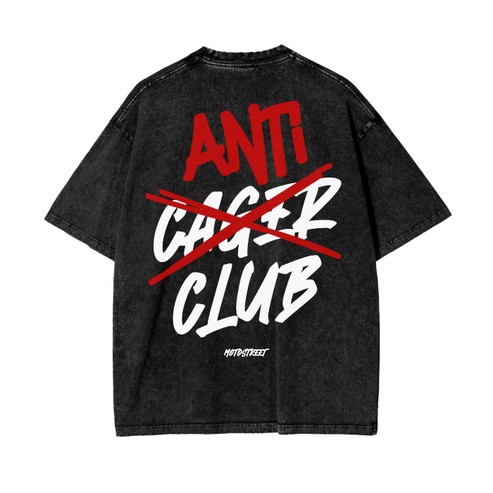 Oversized 'Anti Cager Club' Tee for Motorcycle & Streetwear Enthusiasts - Loose Fit with Wide Arm Holes, Drop Shoulder Design, Comfortable and Durable Biker T-Shirt Celebrating Riding Culture and motorcycle rider gift ideas.