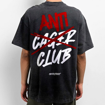 Oversized 'Anti Cager Club' Tee for Motorcycle & Streetwear Enthusiasts - Loose Fit with Wide Arm Holes, Drop Shoulder Design, Comfortable and Durable Biker T-Shirt Celebrating Riding Culture and motorcycle rider gift ideas.