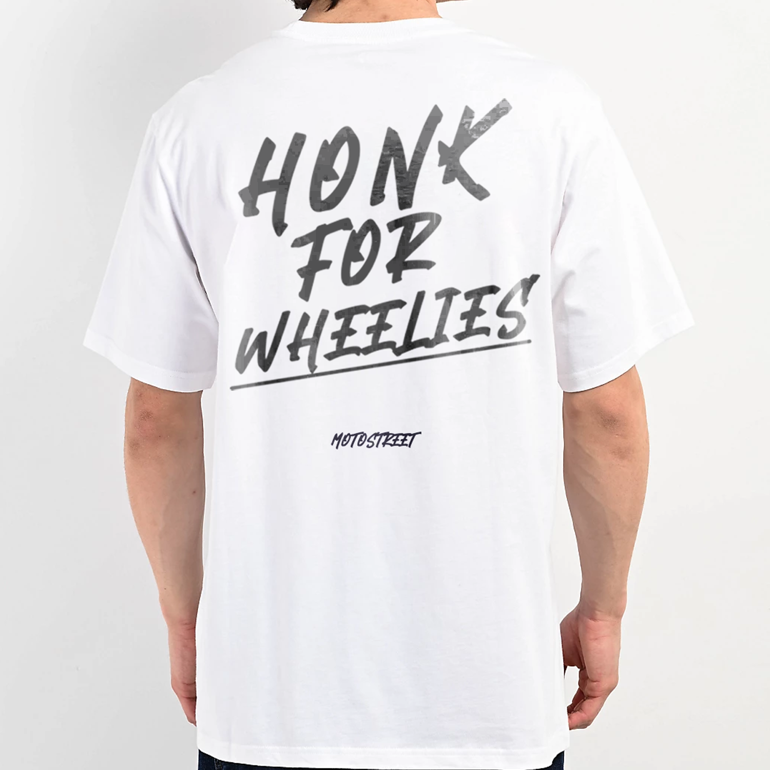 Oversized 'Honk For Wheelies' Tee for Motorcycle & Streetwear Enthusiasts - Loose Fit with Wide Arm Holes, Drop Shoulder Design, Comfortable and Durable Biker T-Shirt Celebrating Riding Culture and motorcycle rider gift ideas.