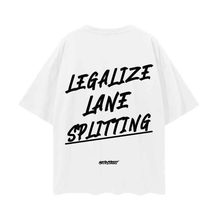 Oversized 'Legalize Lane Splitting' Tee for Motorcycle & Streetwear Enthusiasts - Loose Fit with Wide Arm Holes, Drop Shoulder Design, Comfortable and Durable Biker T-Shirt Celebrating Riding Culture and motorcycle rider gift ideas.