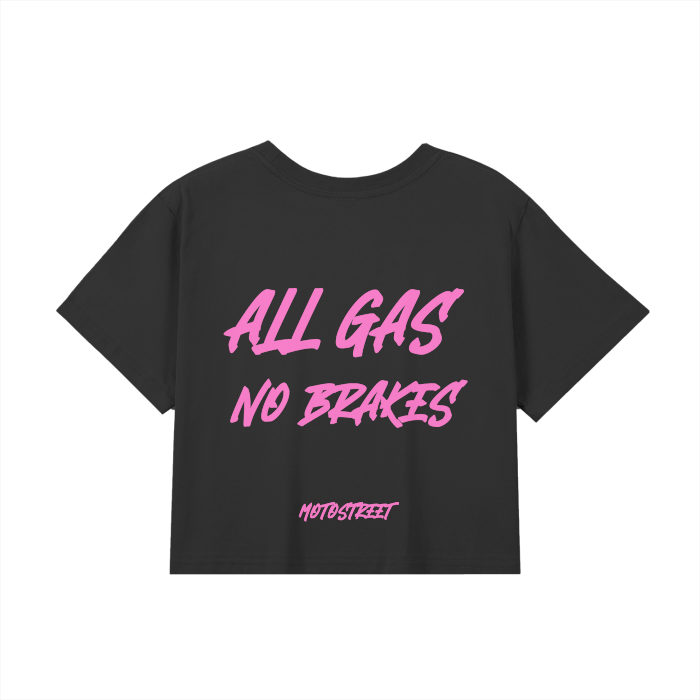 Women's MotoStreet All Gas Crop Top - great gift idea premium cotton, loose-fitting motorcycle-inspired streetwear for women, versatile and sleek design for the women motorcycle community.