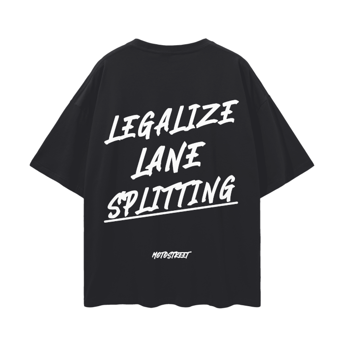 Oversized 'Legalize Lane Splitting' Tee for Motorcycle & Streetwear Enthusiasts - Loose Fit with Wide Arm Holes, Drop Shoulder Design, Comfortable and Durable Biker T-Shirt Celebrating Riding Culture and motorcycle rider gift ideas.